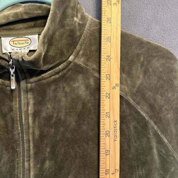 Talbots Jacket Lux Velour Jacket Full Zip Mock Neck Cozy Plus Size 1X Sage Green - Picture 7 of 8